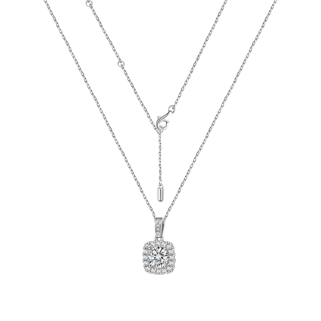 Gnoce Classic Cushion Halo 925S & VVS Moissanite Necklace_2