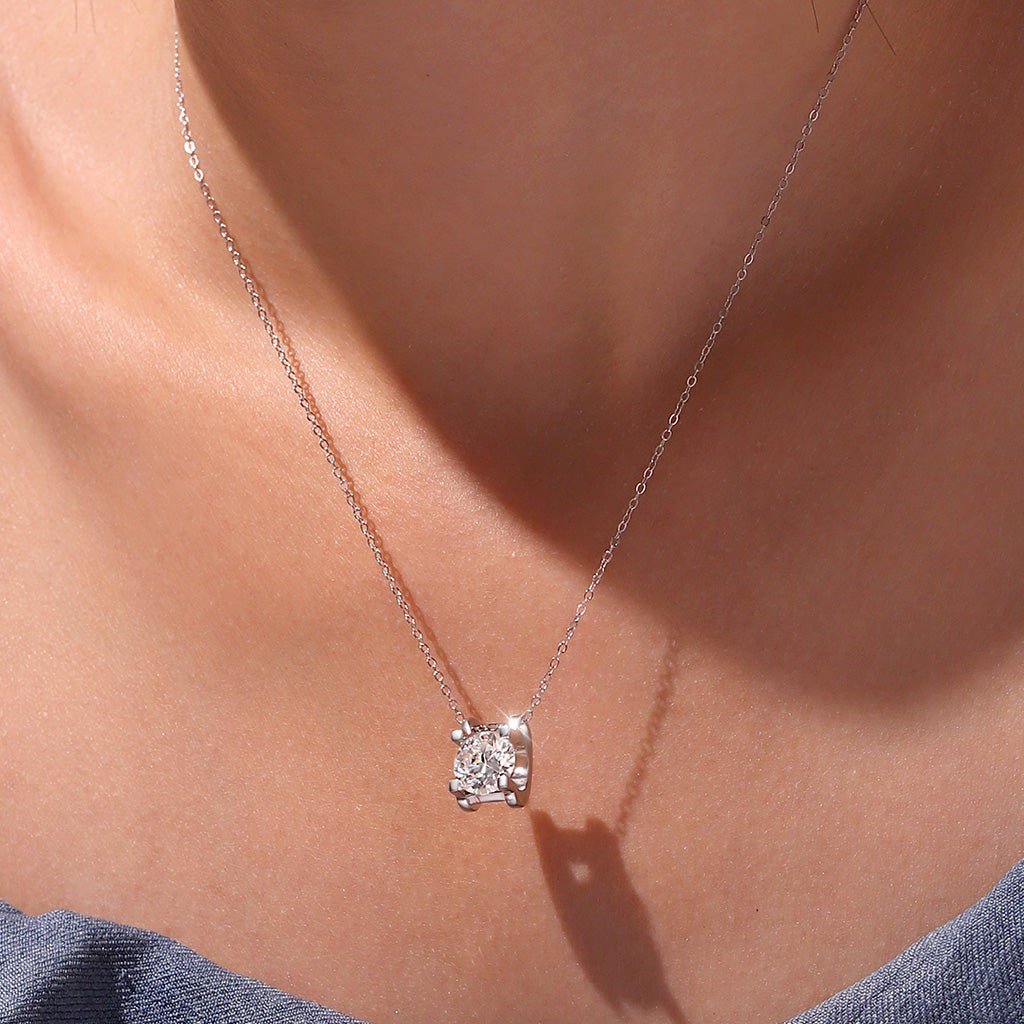 Gnoce Round Moissanite Solitaire Necklace Platinum-plated Silver Blend_6