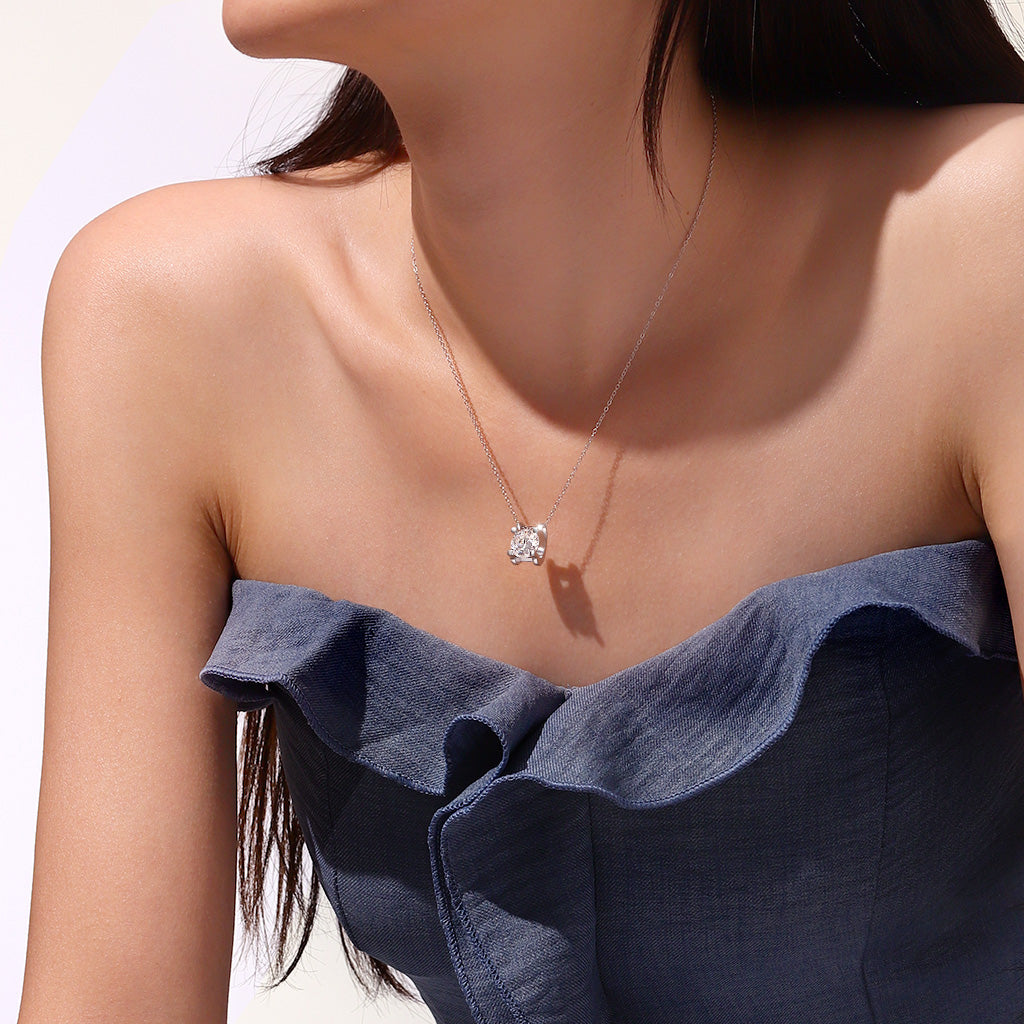 Gnoce Round Moissanite Solitaire Necklace Platinum-plated Silver Blend_5