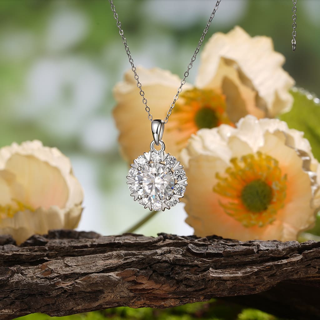 Gnoce Brilliant 5CT Round 925S & VVS Moissanite Sunflower Necklace_4