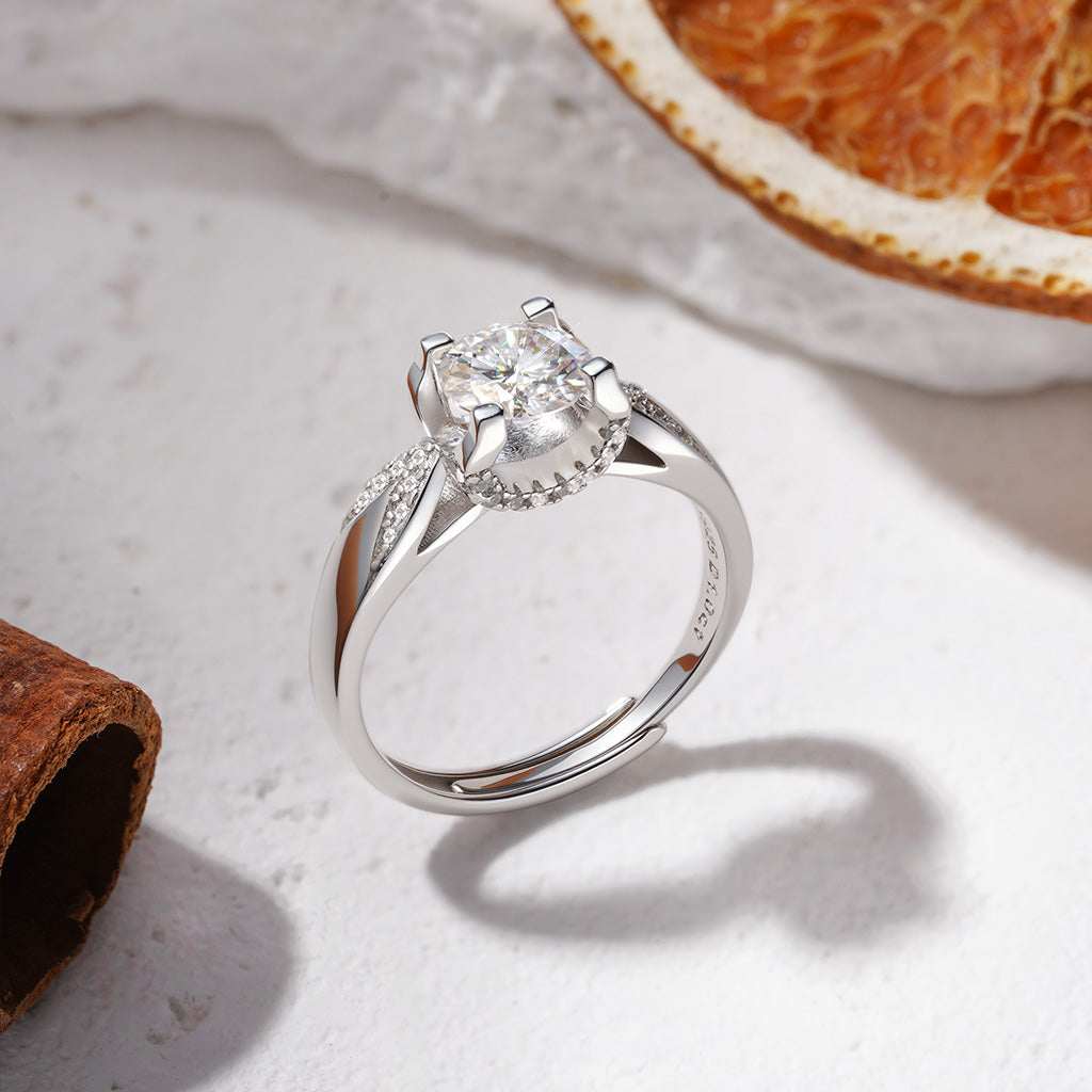 Gnoce Sparkling Twist 1.0 Ct Round VVS Moissanite Engagement Ring_3