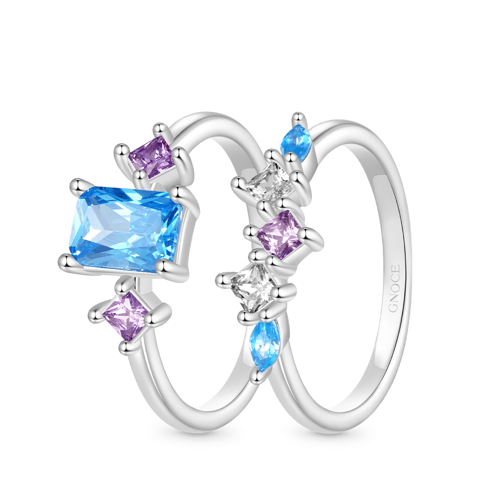 Gnoce Rectangular-cut Aquamarine Sapphire Ring Set Platinum-plated Silver Blend_2
