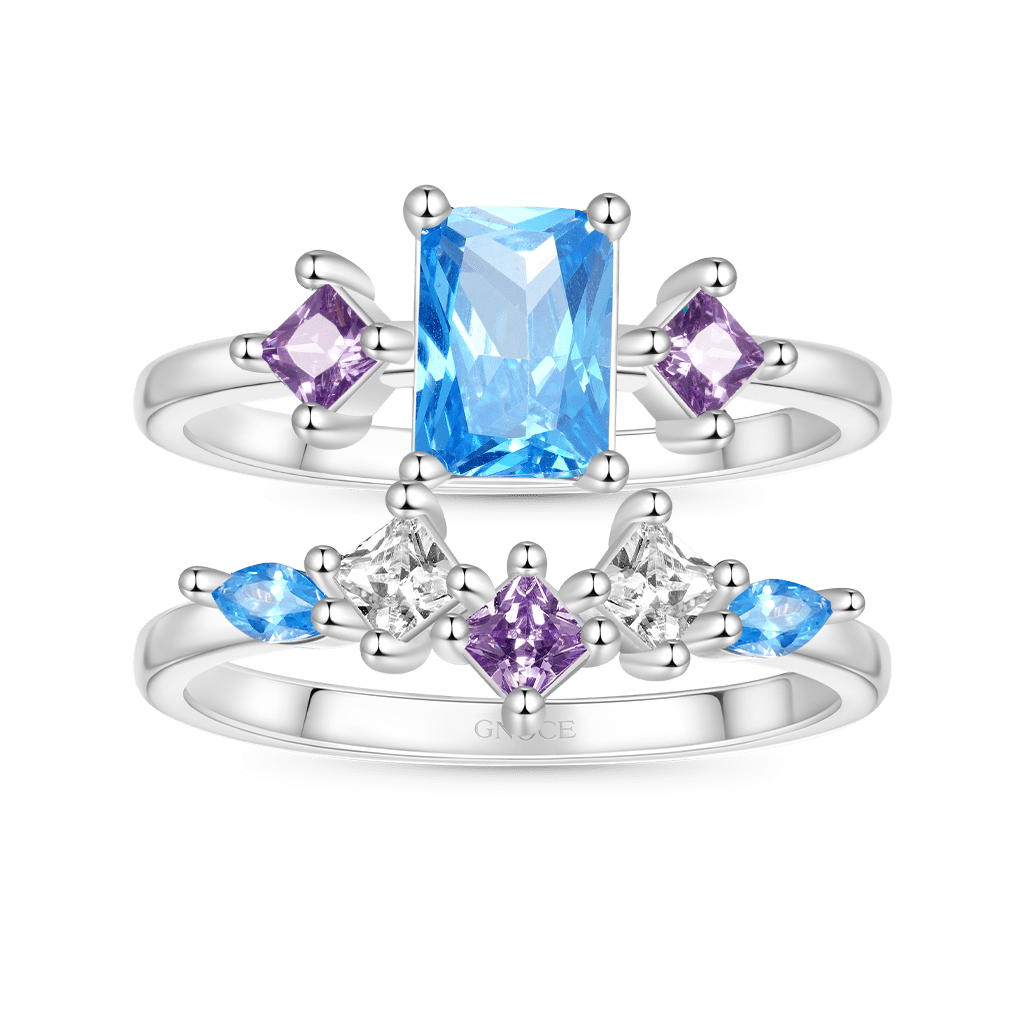 Gnoce Rectangular-cut Aquamarine Sapphire Ring Set Platinum-plated Silver Blend_1