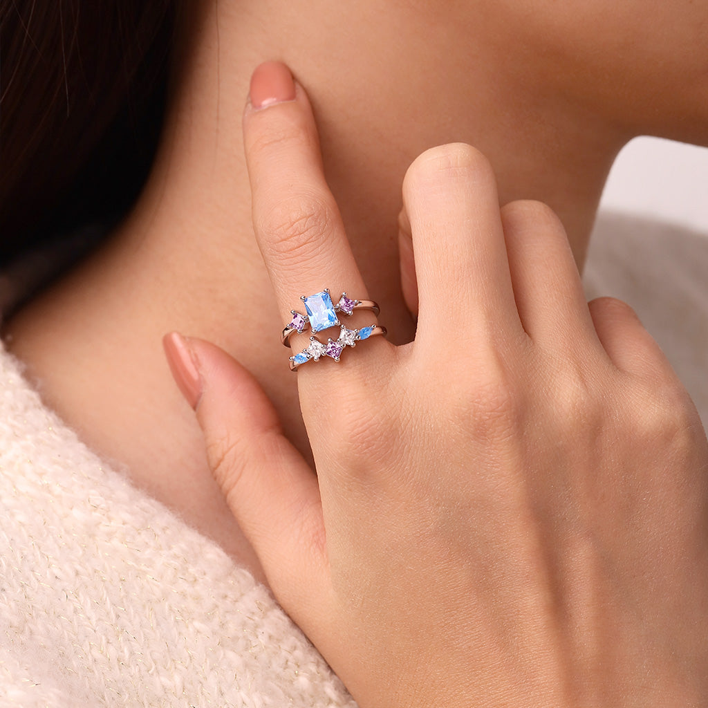 Gnoce Rectangular-cut Aquamarine Sapphire Ring Set Platinum-plated Silver Blend_4