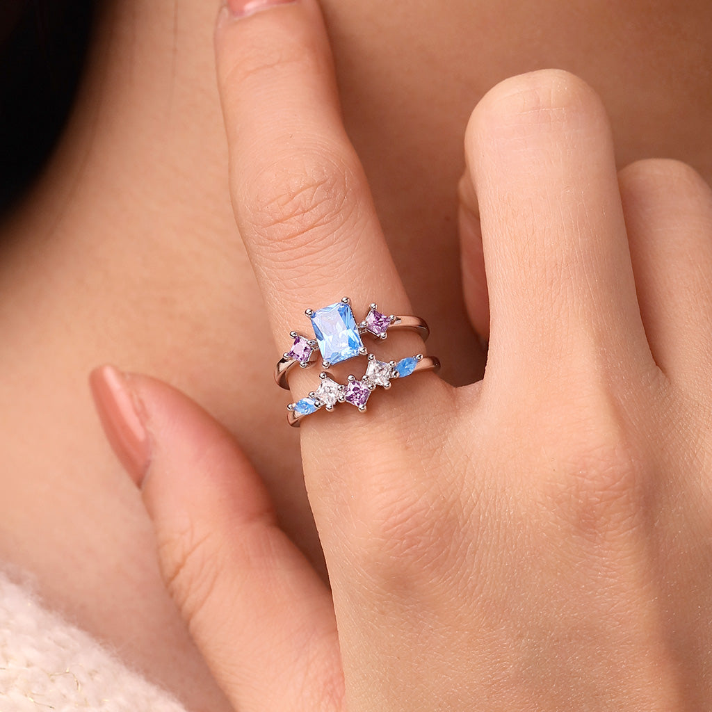 Gnoce Rectangular-cut Aquamarine Sapphire Ring Set Platinum-plated Silver Blend_5