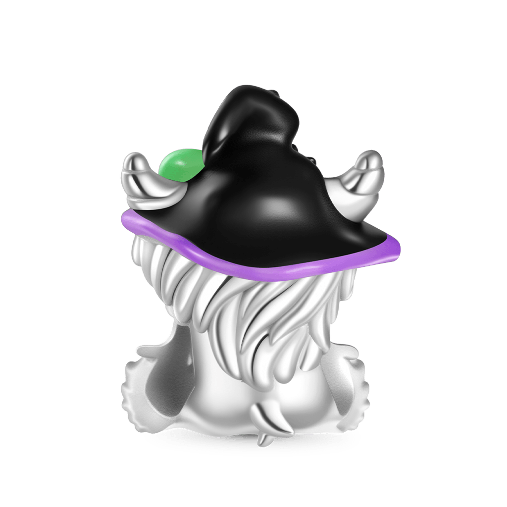 Gnoce Highland Cow Wearing Witch Hat Charm Platinum-plated Silver Blend_2
