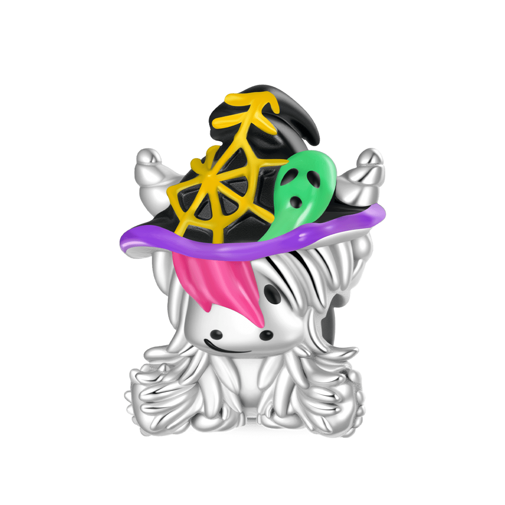 Gnoce Highland Cow Wearing Witch Hat Charm Platinum-plated Silver Blend_1