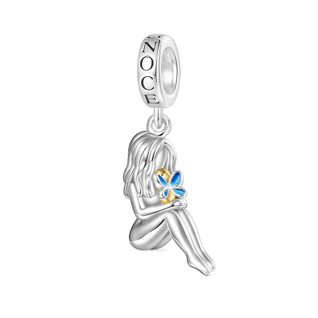 Gnoce Mother Holding Butterfly Baby Memorial Charm Platinum-plated Silver Blend_1