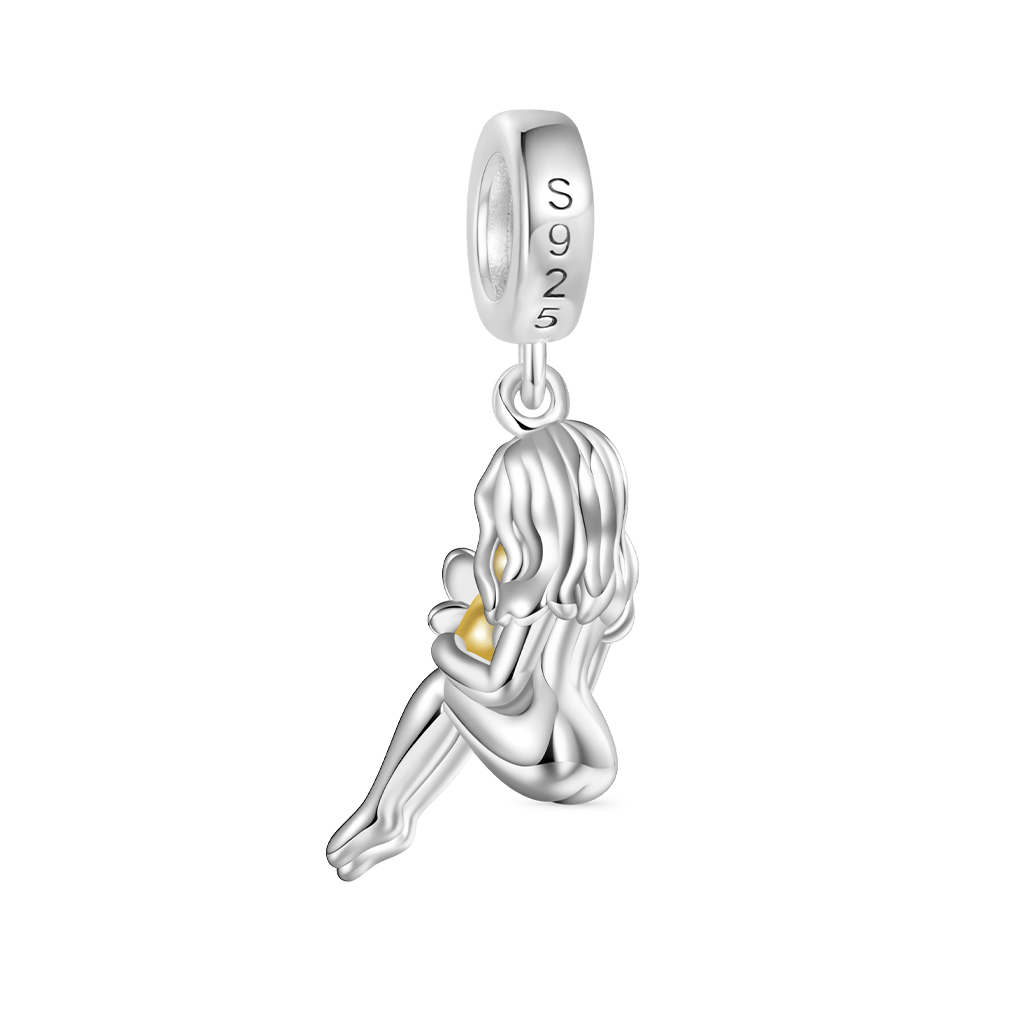 Gnoce Mother Holding Butterfly Baby Memorial Charm Platinum-plated Silver Blend_2
