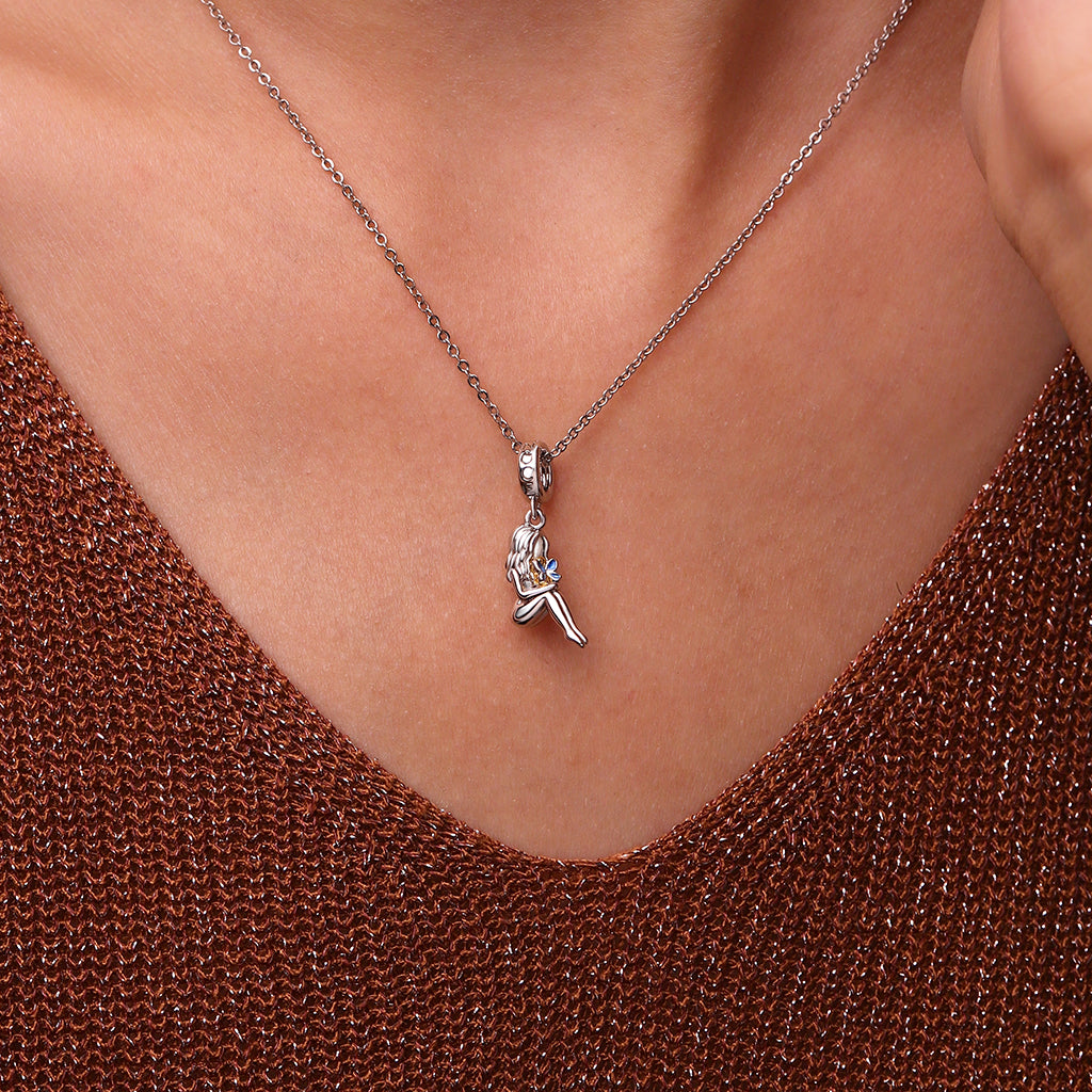 Gnoce Mother Holding Butterfly Baby Memorial Charm Platinum-plated Silver Blend_4