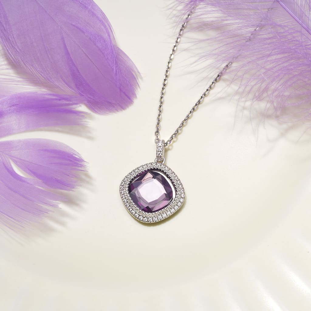 Gnoce Deep Violet-purple Diamond Pendant Necklace Platinum-plated Silver Blend_4