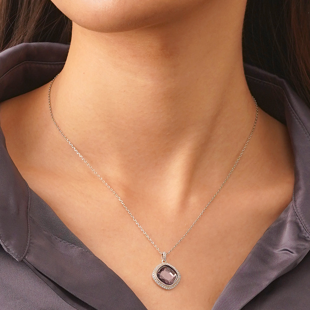 Gnoce Deep Violet-purple Diamond Pendant Necklace Platinum-plated Silver Blend_6
