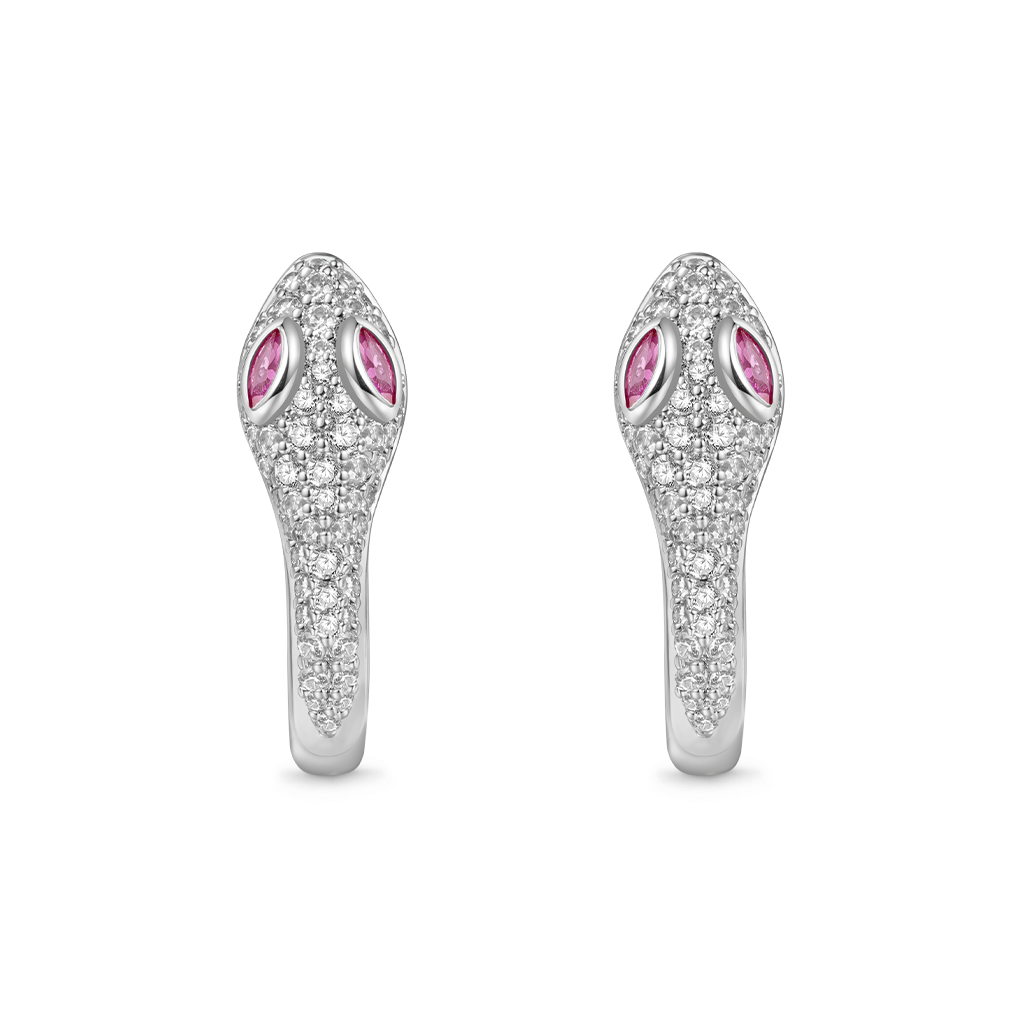 Gnoce White Diamond Snake Huggie Hoop Earrings Platinum-plated Silver Blend_1