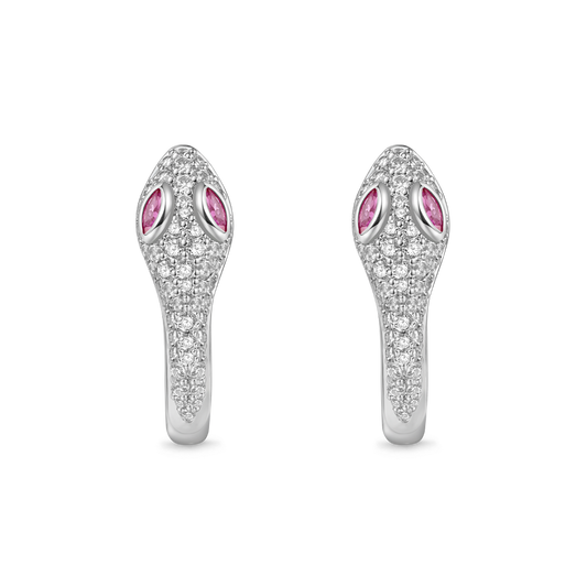 Gnoce White Diamond Snake Huggie Hoop Earrings Platinum-plated Silver Blend_1
