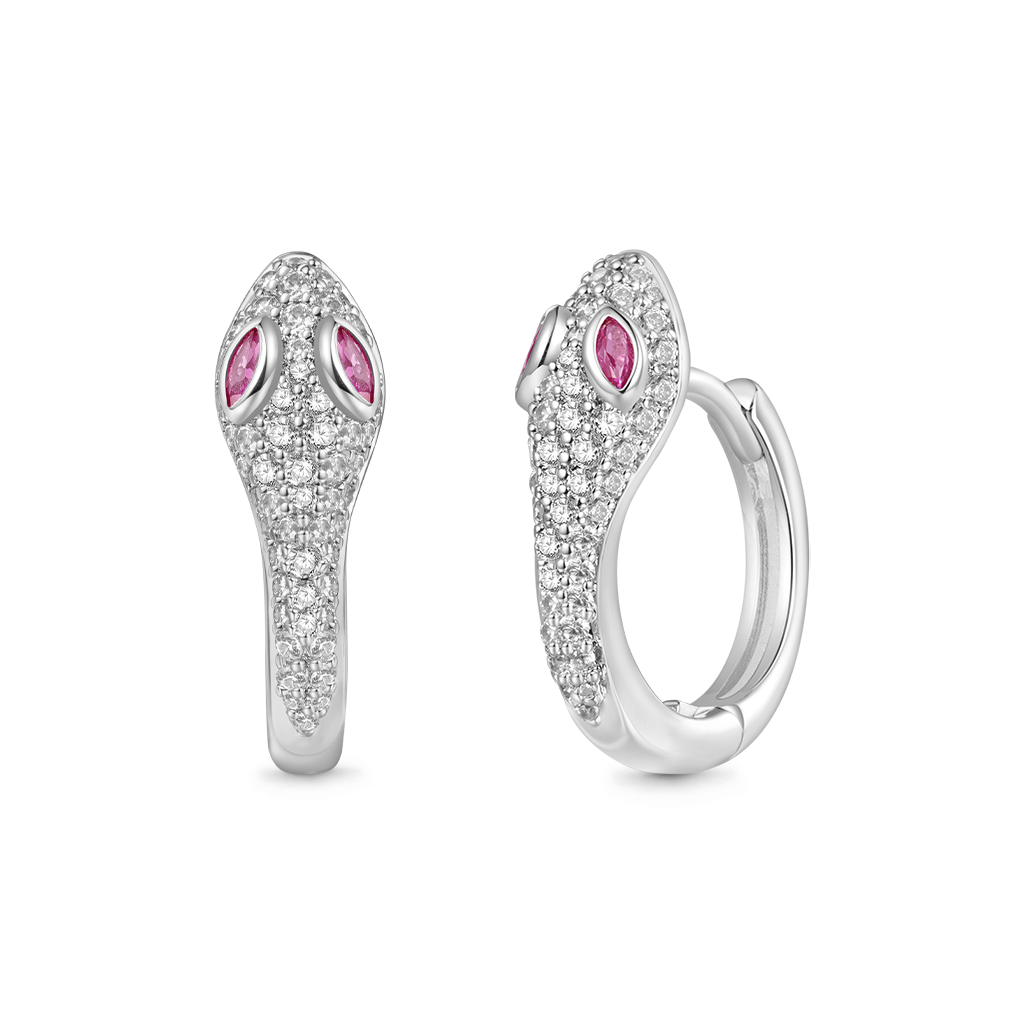 Gnoce White Diamond Snake Huggie Hoop Earrings Platinum-plated Silver Blend_2