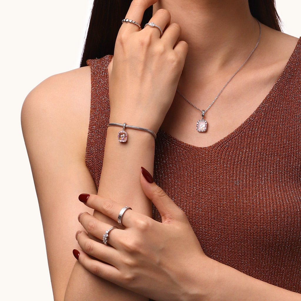 Gnoce Engravable Glass Colored Charm Platinum-plated Silver Blend_6