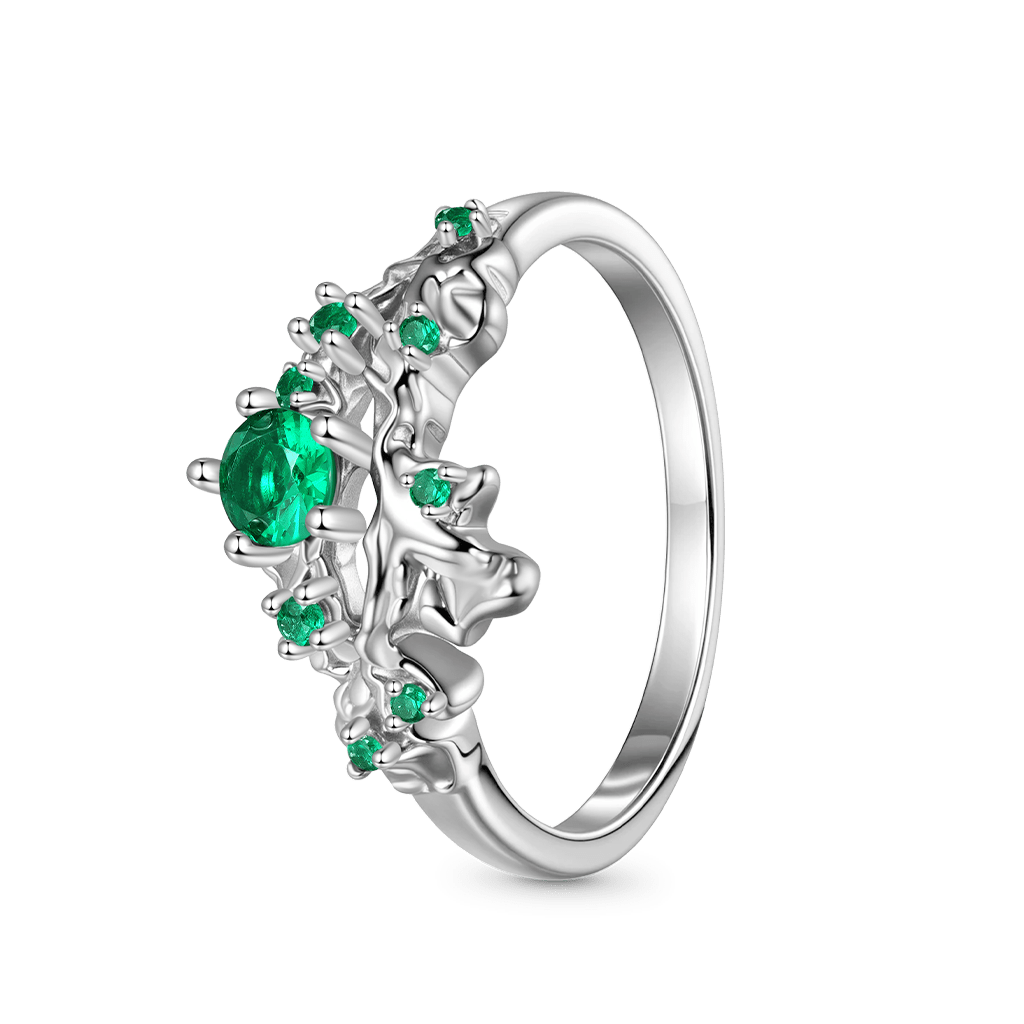 Gnoce Elegant Moss Green Diamond Ring Platinum-plated Silver Blend_2