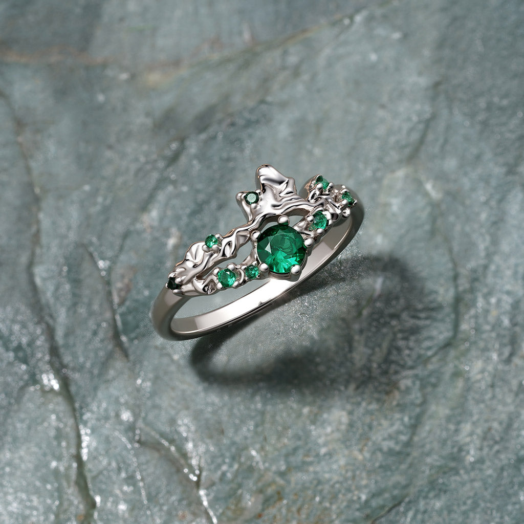 Gnoce Elegant Moss Green Diamond Ring Platinum-plated Silver Blend_3