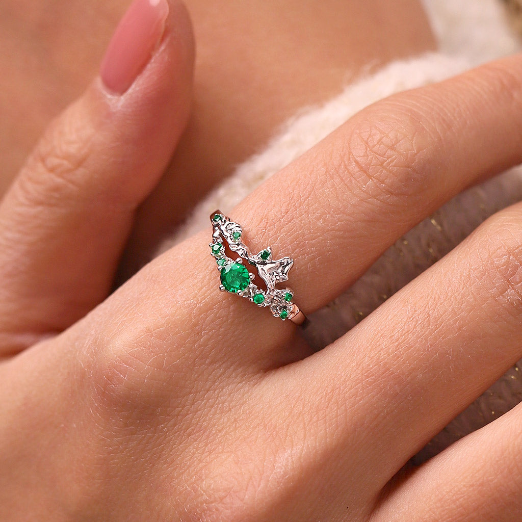 Gnoce Elegant Moss Green Diamond Ring Platinum-plated Silver Blend_5
