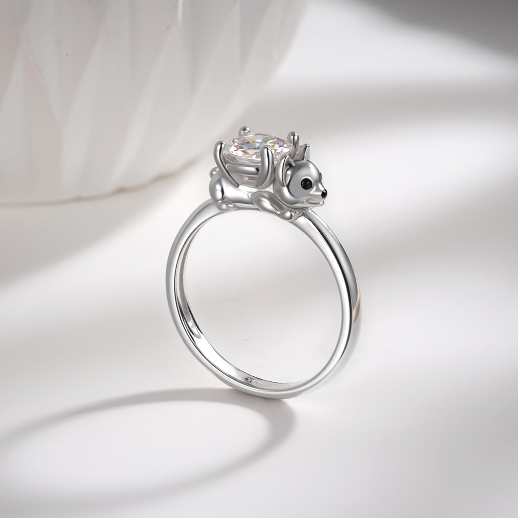Gnoce Puppy Embraces Moissanite Ring Platinum-plated Silver Blend_7