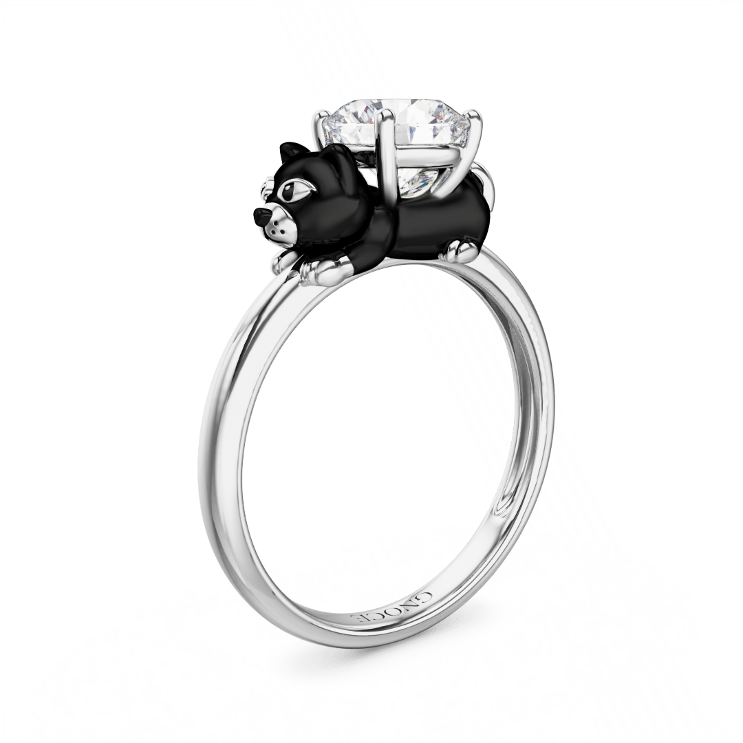 Gnoce Buttered Cat Embraces Moissanite Round Cut Ring_1