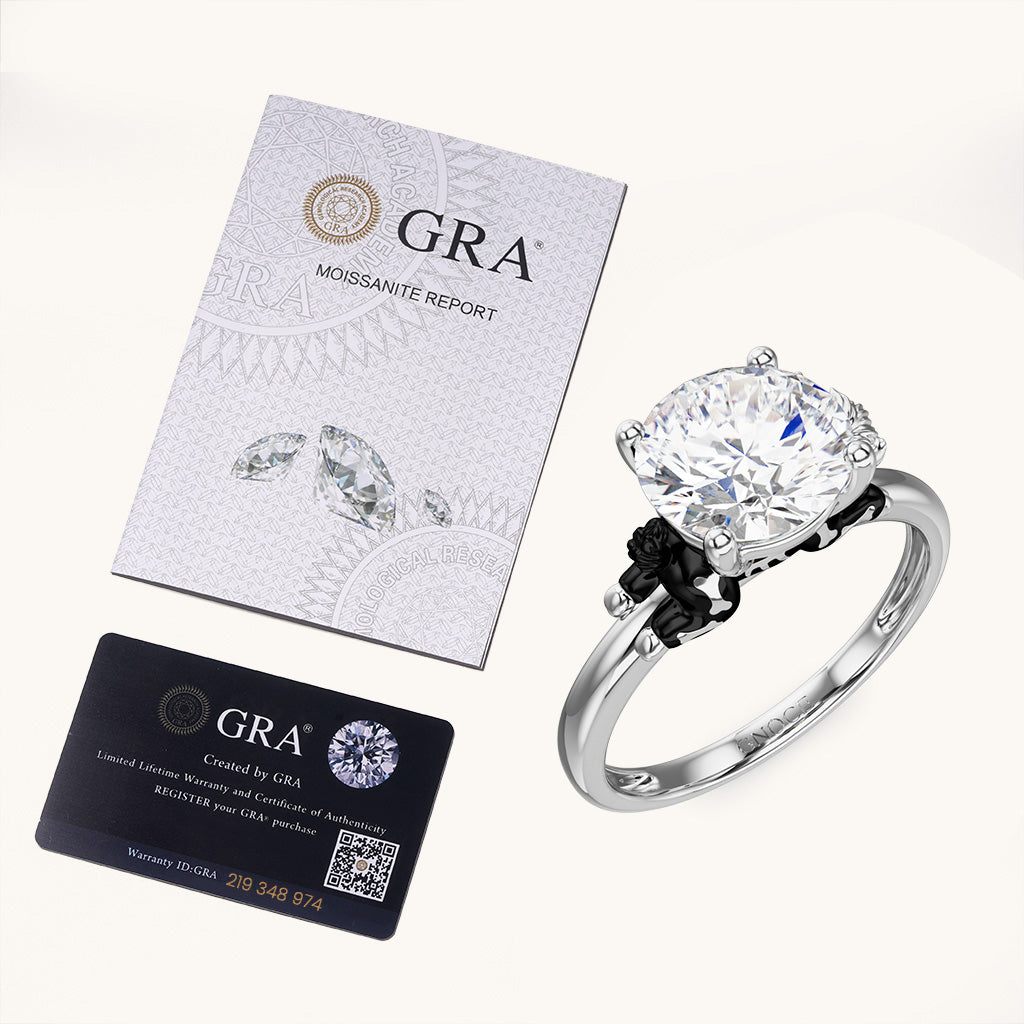Gnoce Skeleton Highland Cow Embraces Moissanite Round Cut Ring_6
