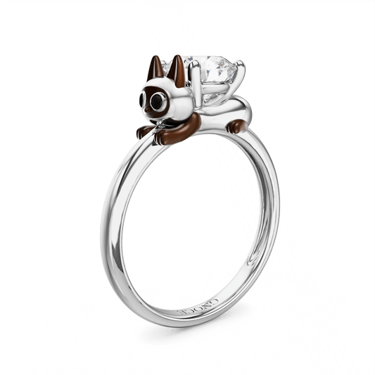 Gnoce Siamese Cat Embraces Moissanite Round Cut Ring_1