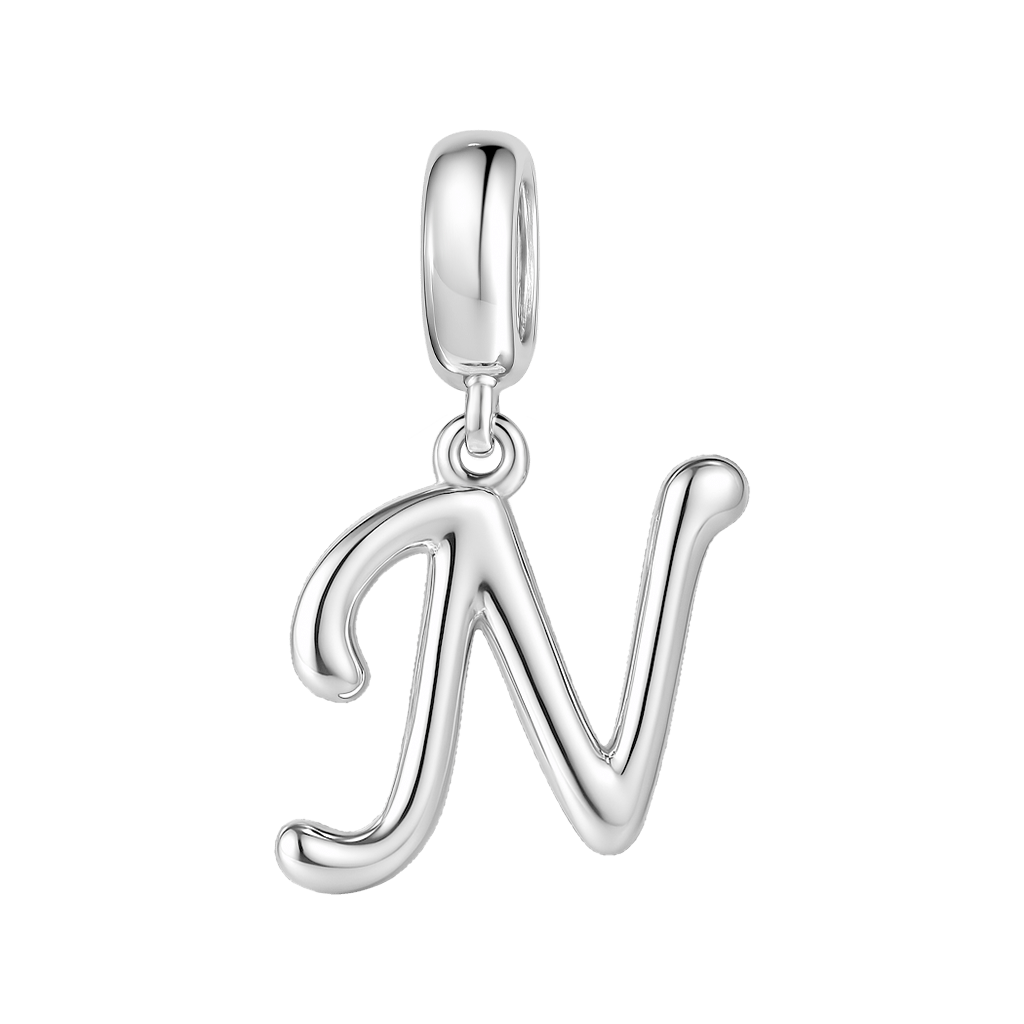 Gnoce "New Life"  Letter N 925 Sterling Silver Dangling Charm Great for Bracelet, Choker, Necklace_1