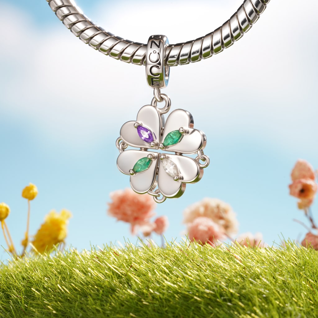 Gnoce Engravable Magnetic Four-leaf Clover Birthstone Pendant Dangle Charm_6