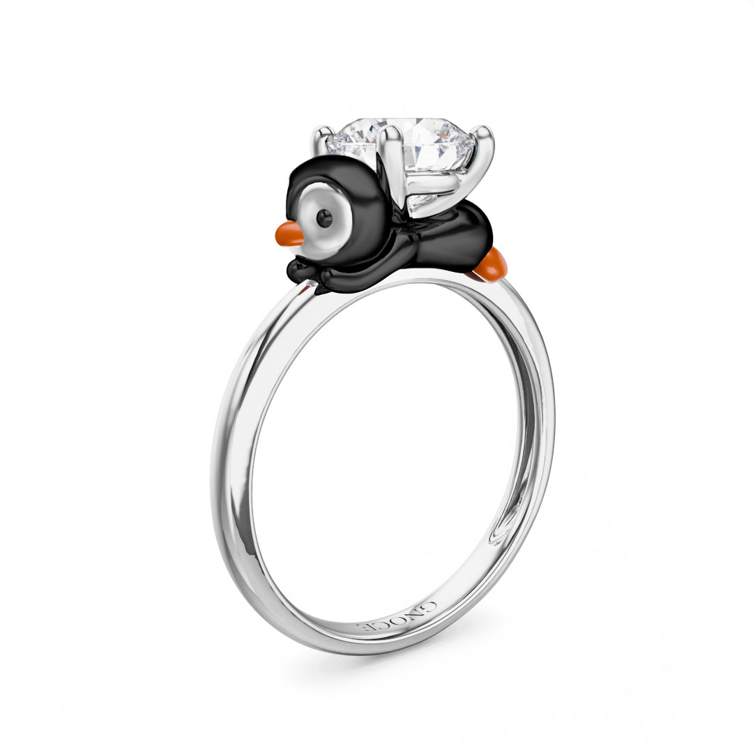 Gnoce Penguin Embraces Moissanite Round Cut Ring_1