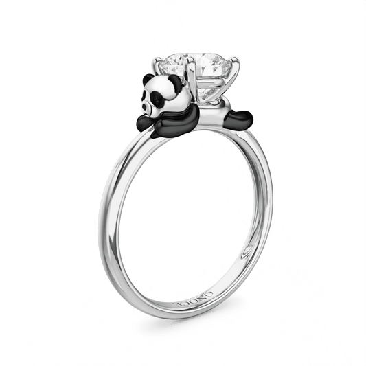Gnoce Panda Embraces Moissanite Round Cut Ring_1