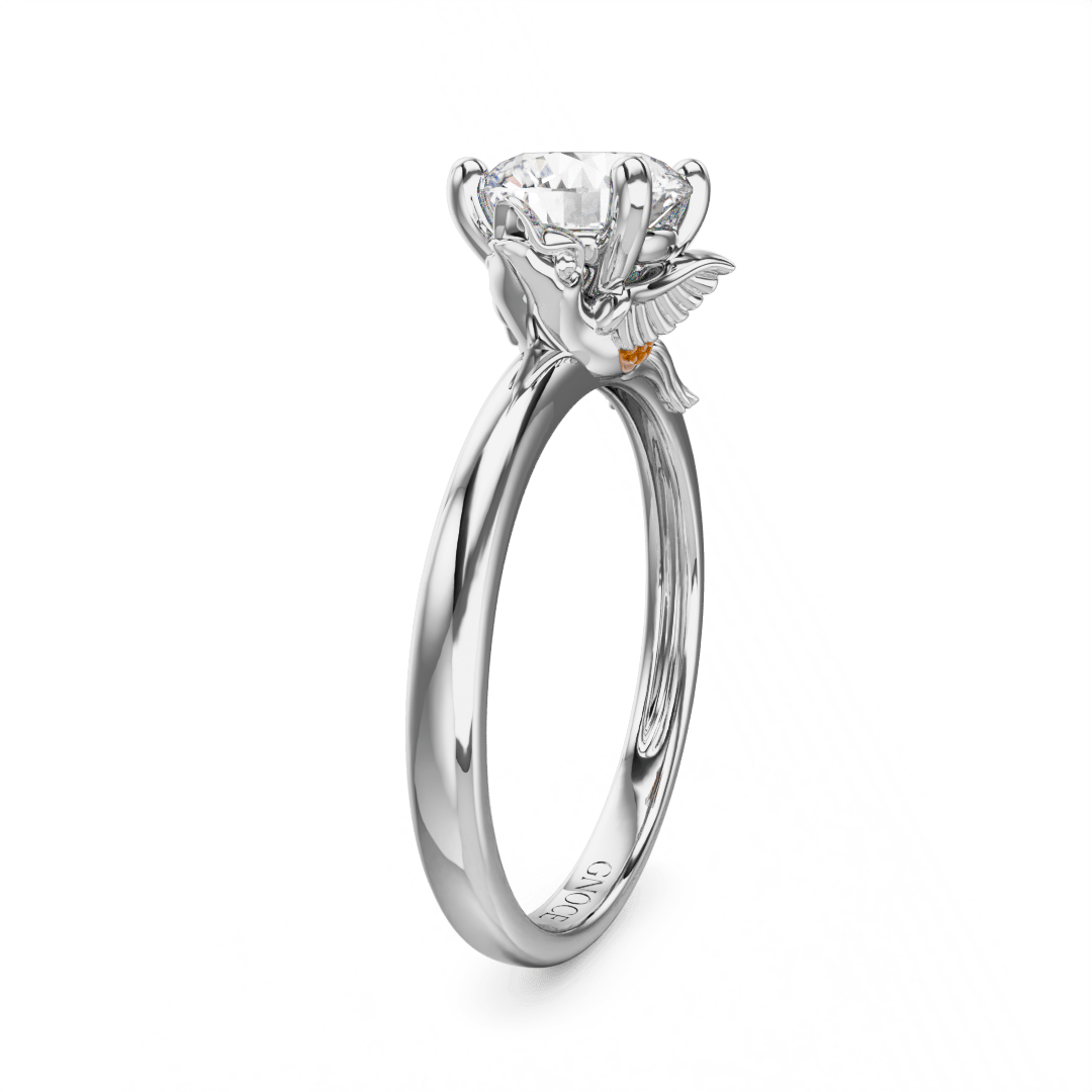 Gnoce Hummingbird Embraces Moissanite Round Cut Ring_4