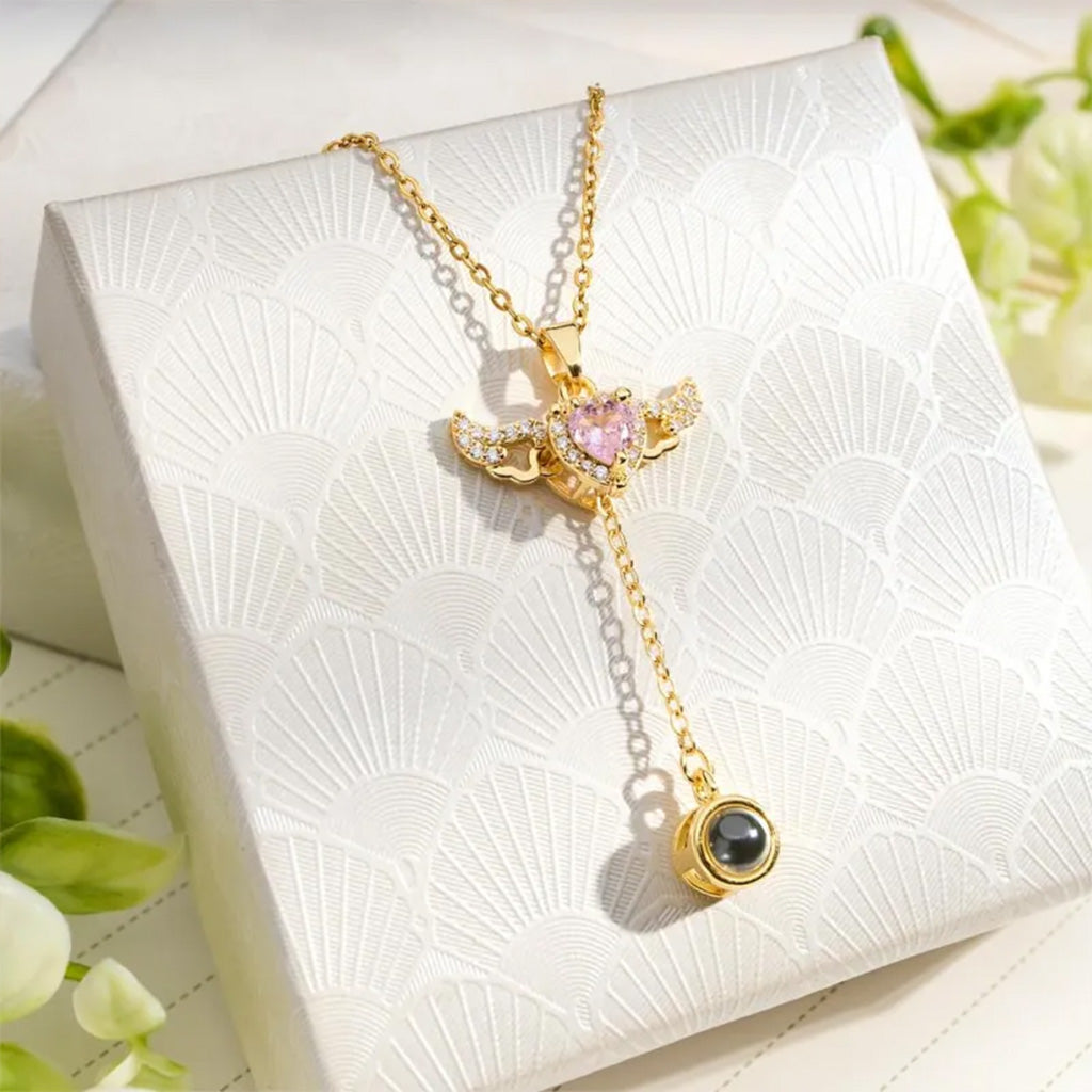 Gnoce Projection Cupid Heart Angel Wings Personalized Photo Necklace_4
