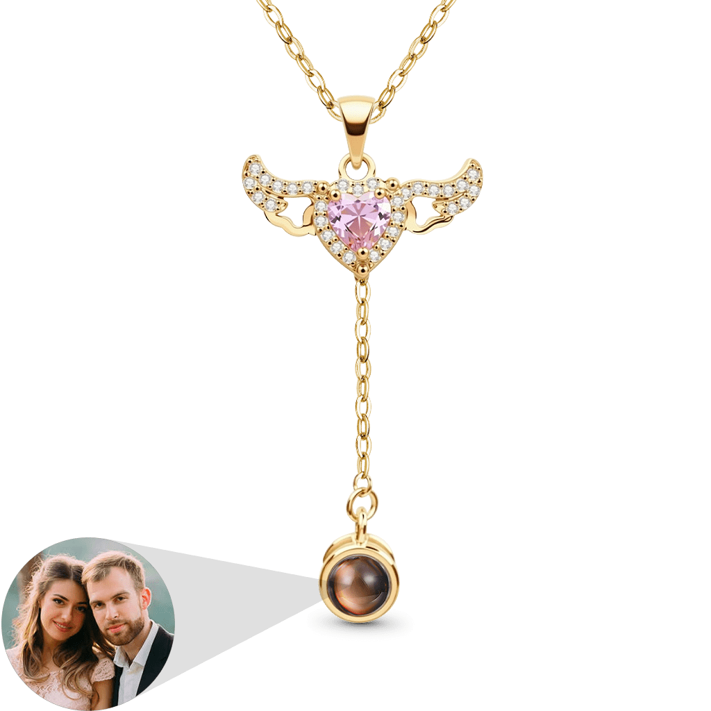 Gnoce Projection Cupid Heart Angel Wings Personalized Photo Necklace_1