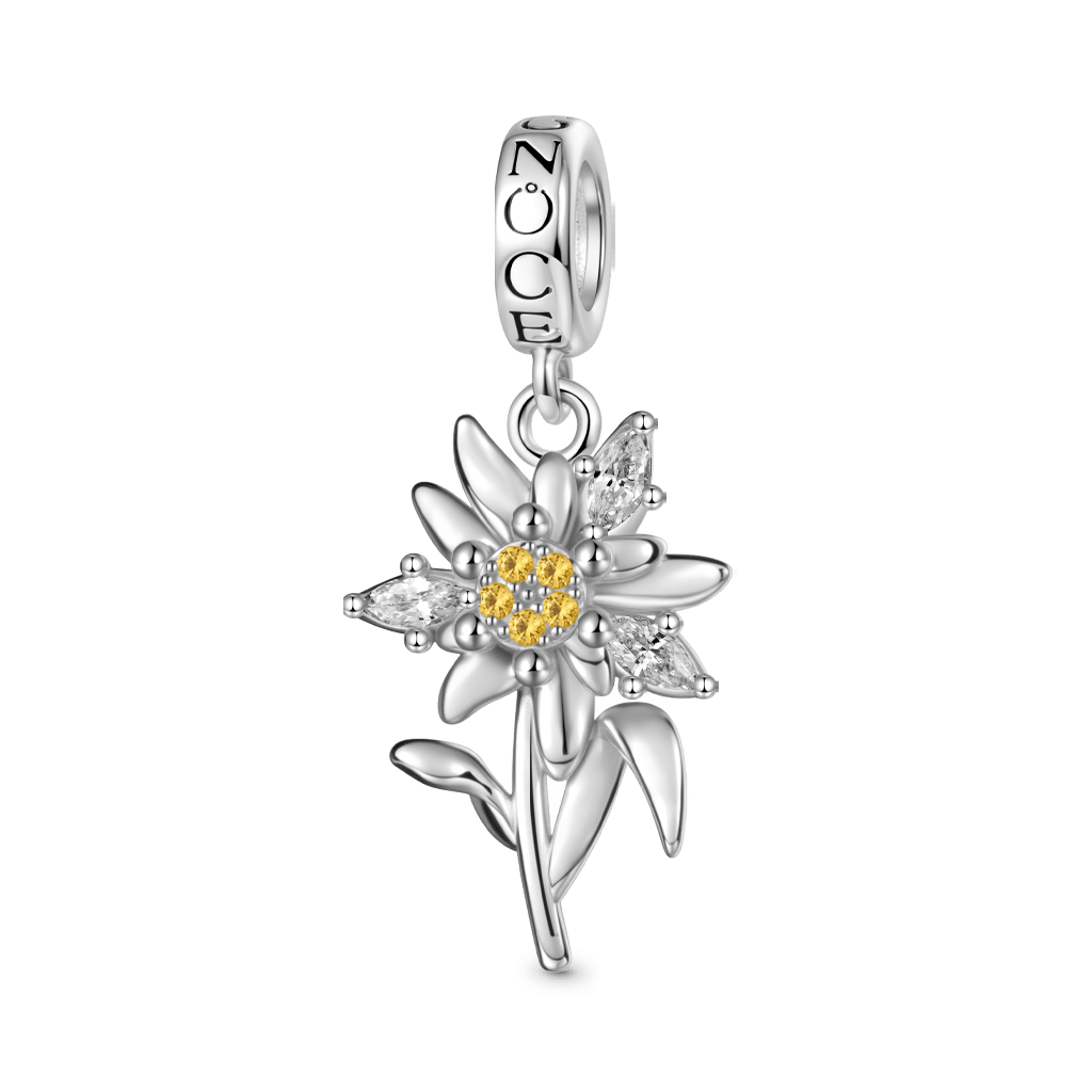 Gnoce Edelweiss Flower Beads Charm Platinum-plated Silver Blend_2
