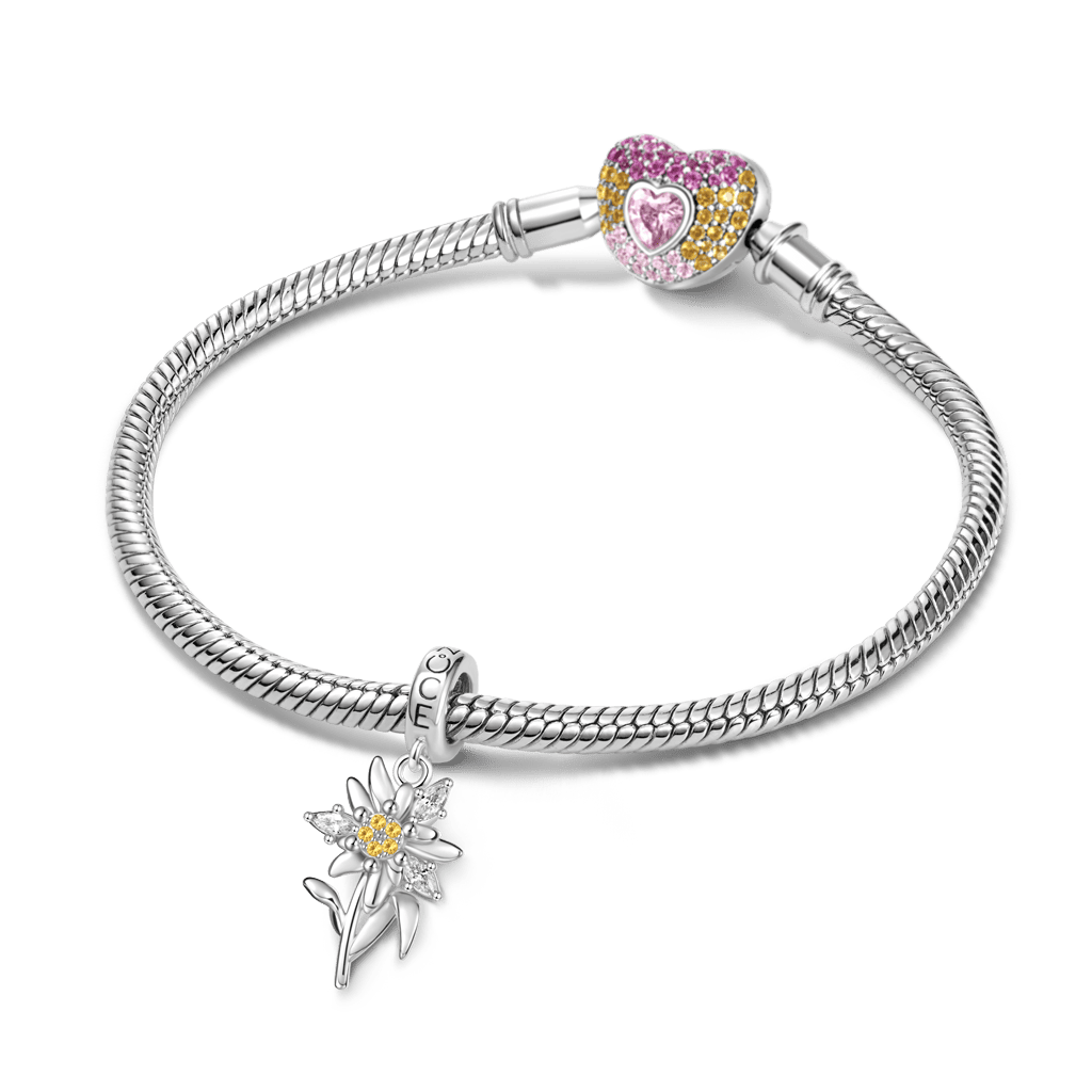 Gnoce Edelweiss Flower Beads Charm Platinum-plated Silver Blend_4