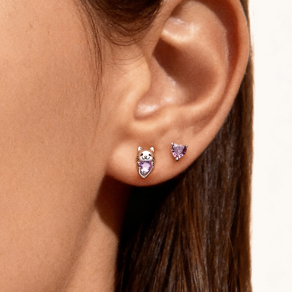 Gnoce Pet Cat Embrace Love Stud Earrings Platinum-plated Silver Blend_2
