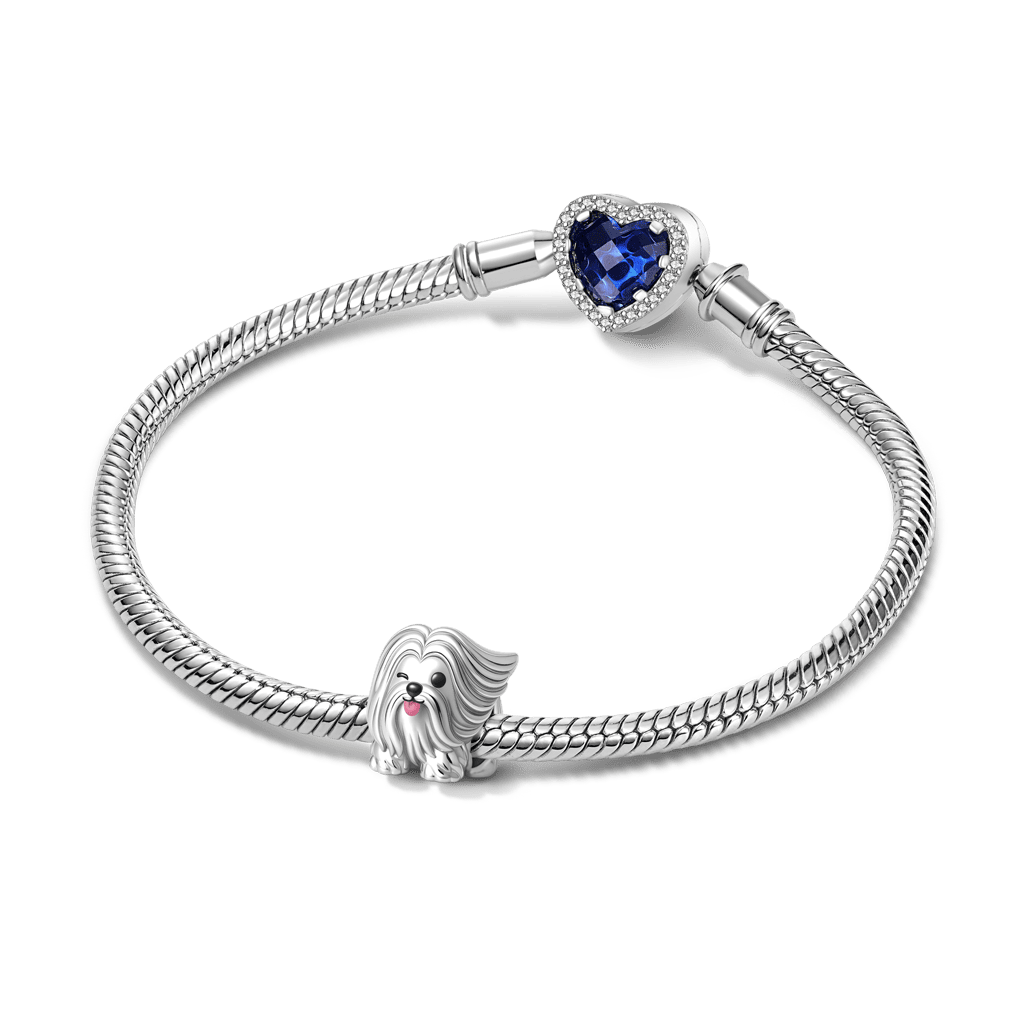 Gnoce Naughty Lhasa Apso Dog Charm Platinum-plated Silver Blend_3