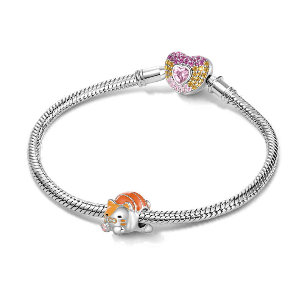 Gnoce Glow-in-the-Dark Salmon Sushi Cat Charm Platinum-plated Silver Blend_3