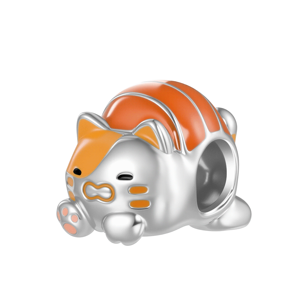 Gnoce Glow-in-the-Dark Salmon Sushi Cat Charm Platinum-plated Silver Blend_1