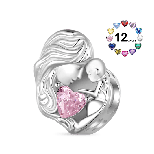 Gnoce Mother & Child Personalized Birthstone Charm Platinum-plated Silver Blend_1