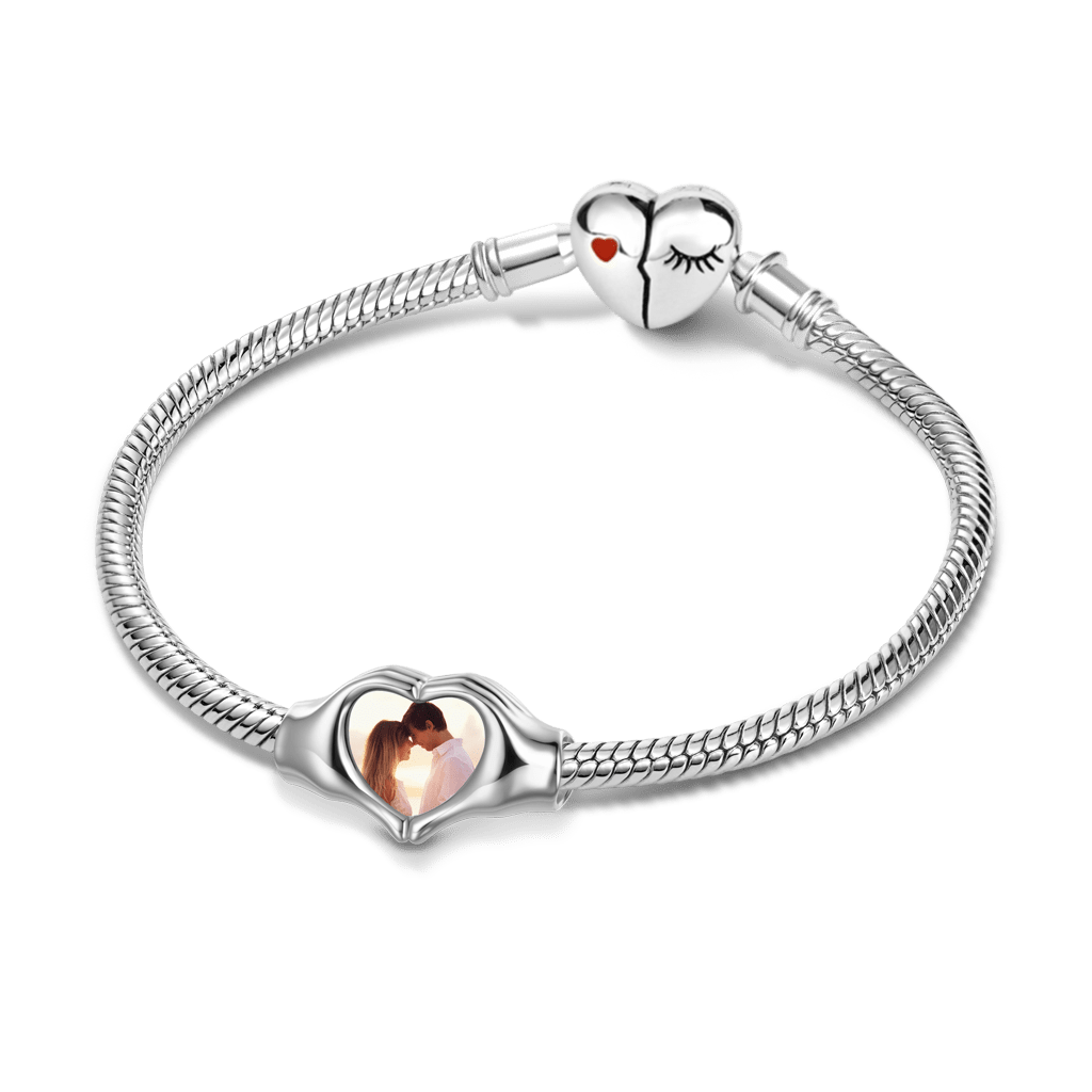 Gnoce Heart Hands Photo Charm Platinum-plated Silver Blend_2