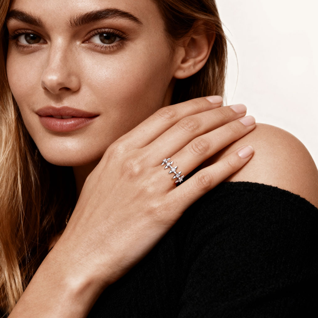 Gnoce Pave Diamond Spear Ring Platinum-plated Silver Blend_3
