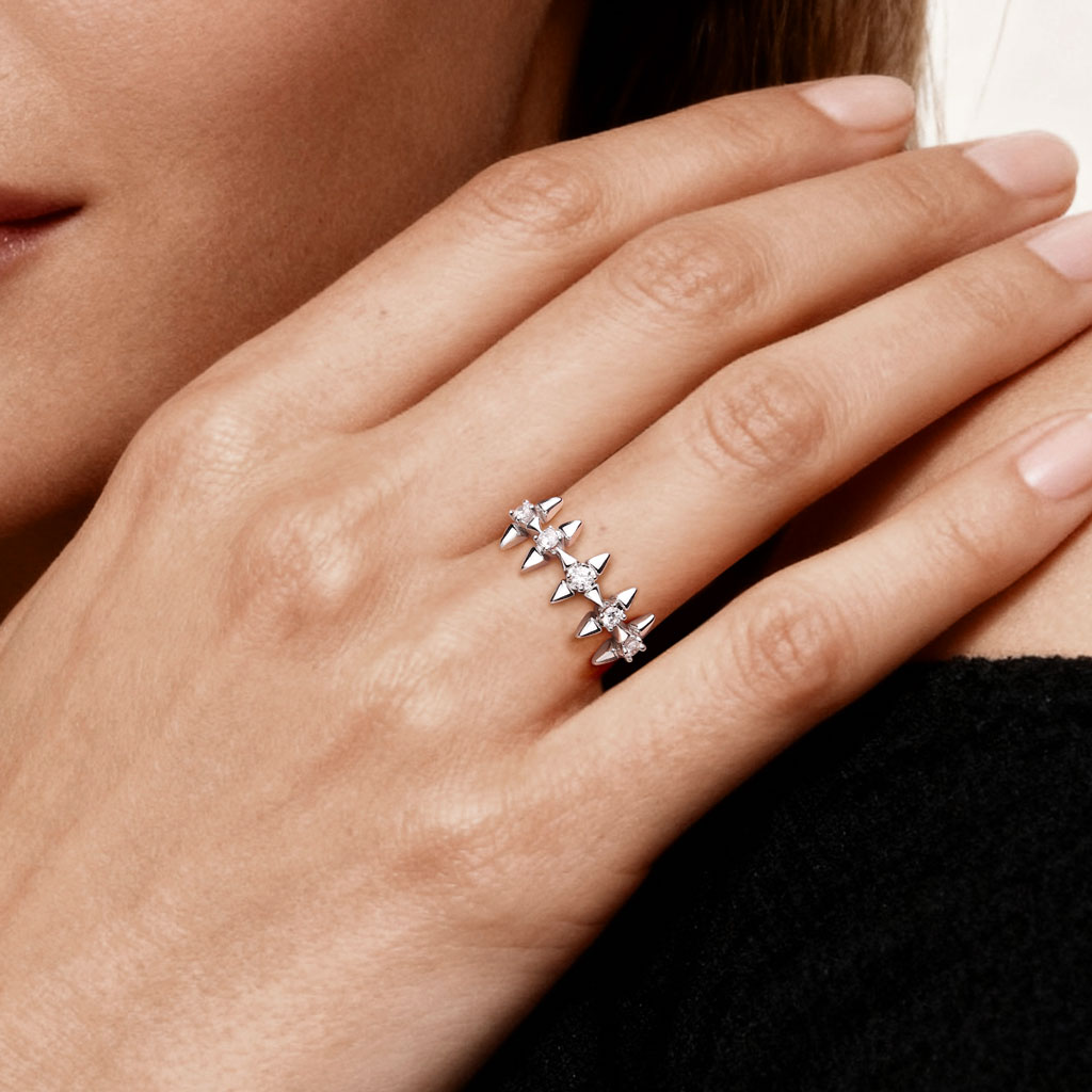 Gnoce Pave Diamond Spear Ring Platinum-plated Silver Blend_2
