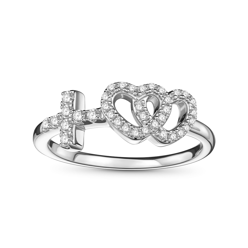 Gnoce Double Heart with Cross Ring Platinum-plated Silver Blend_1
