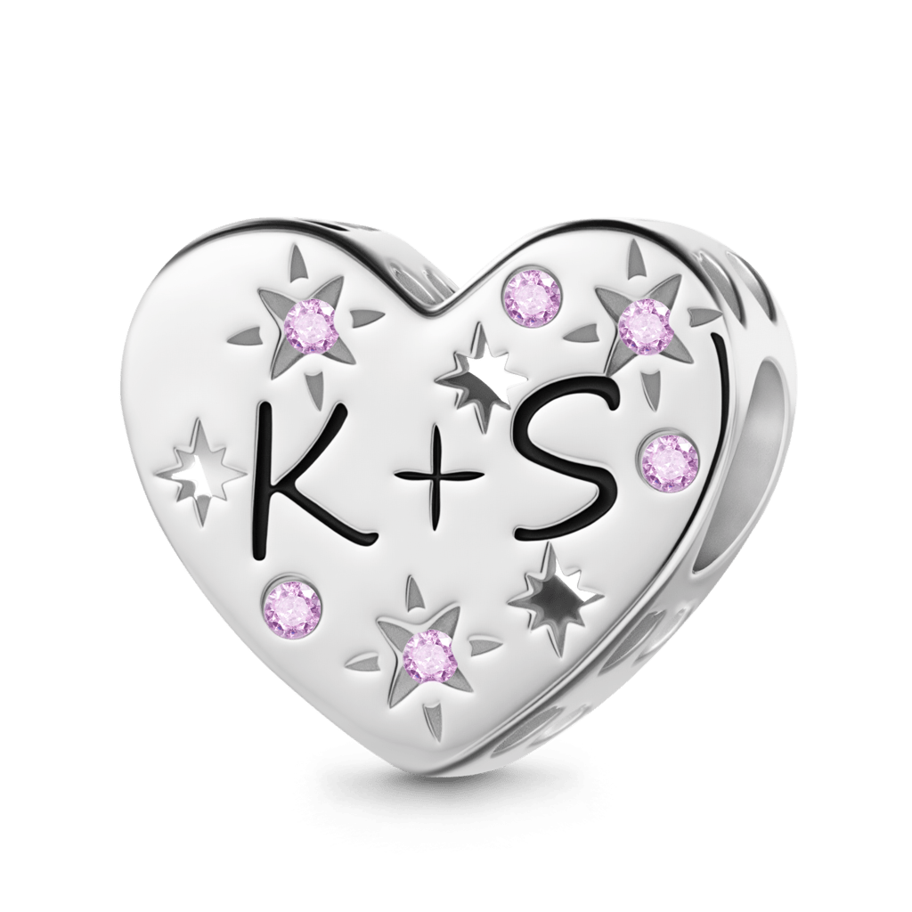 Gnoce Hollow Heart Engravable Charm Platinum-plated Silver Blend_1
