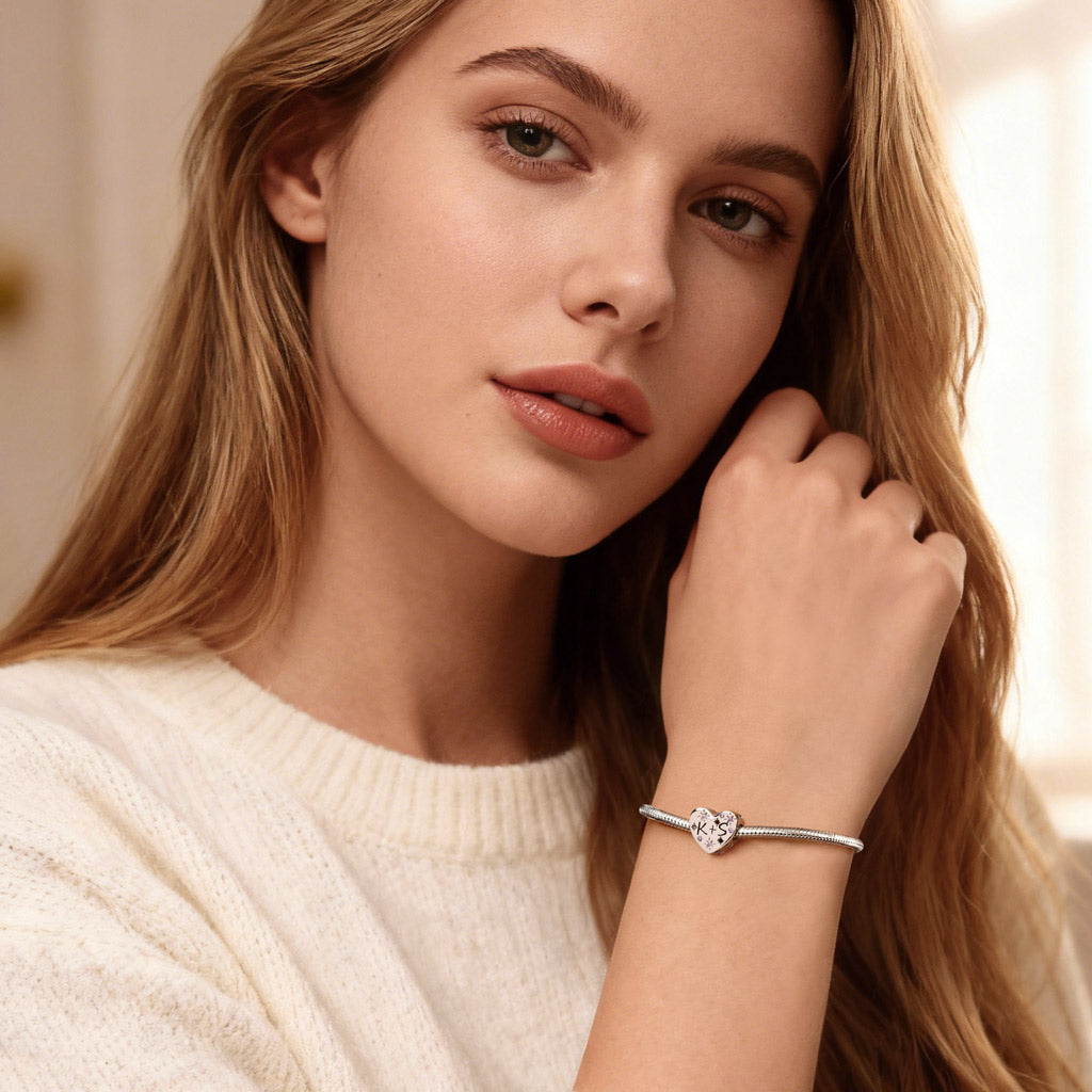 Gnoce Hollow Heart Engravable Charm Platinum-plated Silver Blend_5