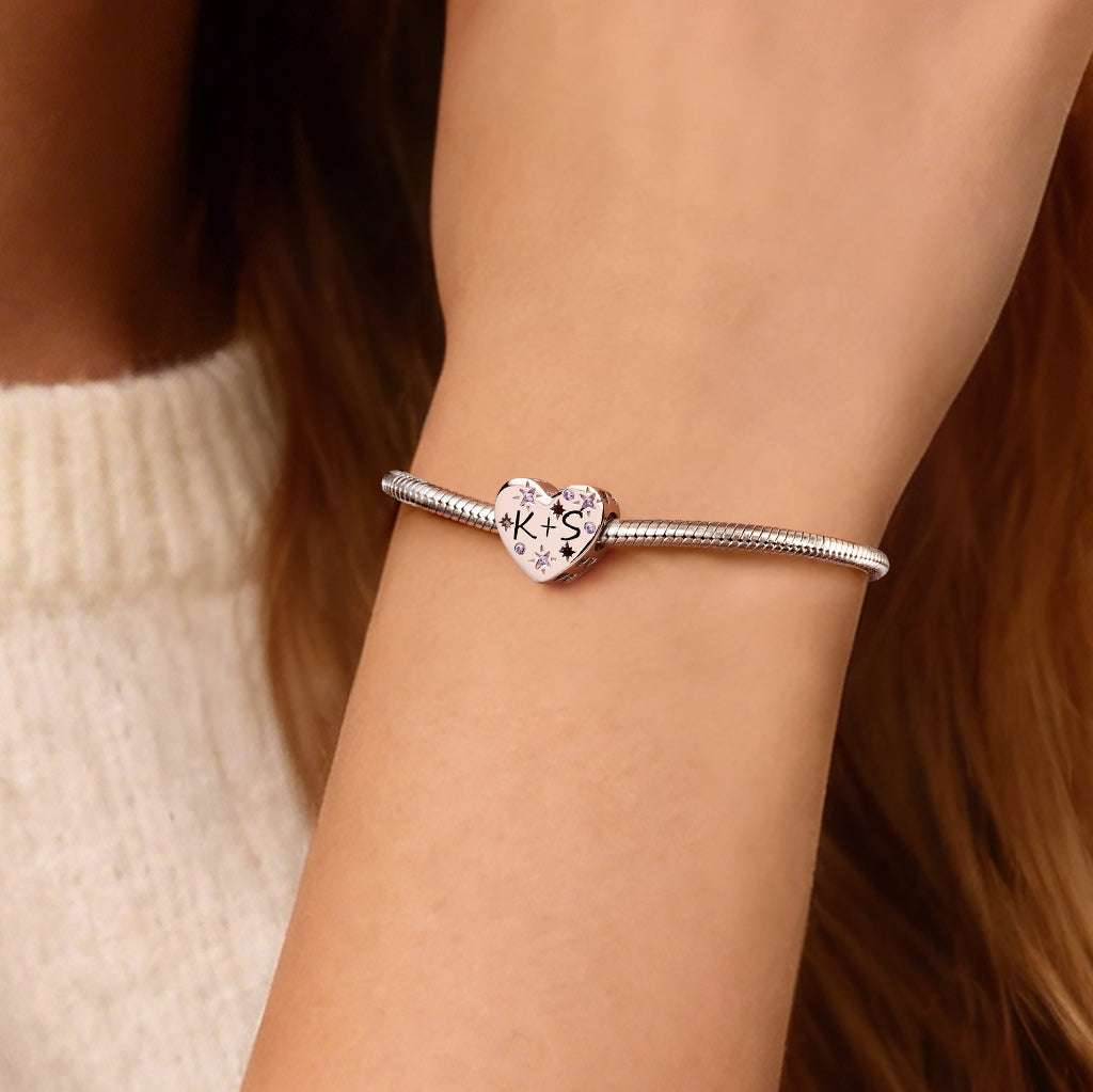 Gnoce Hollow Heart Engravable Charm Platinum-plated Silver Blend_3