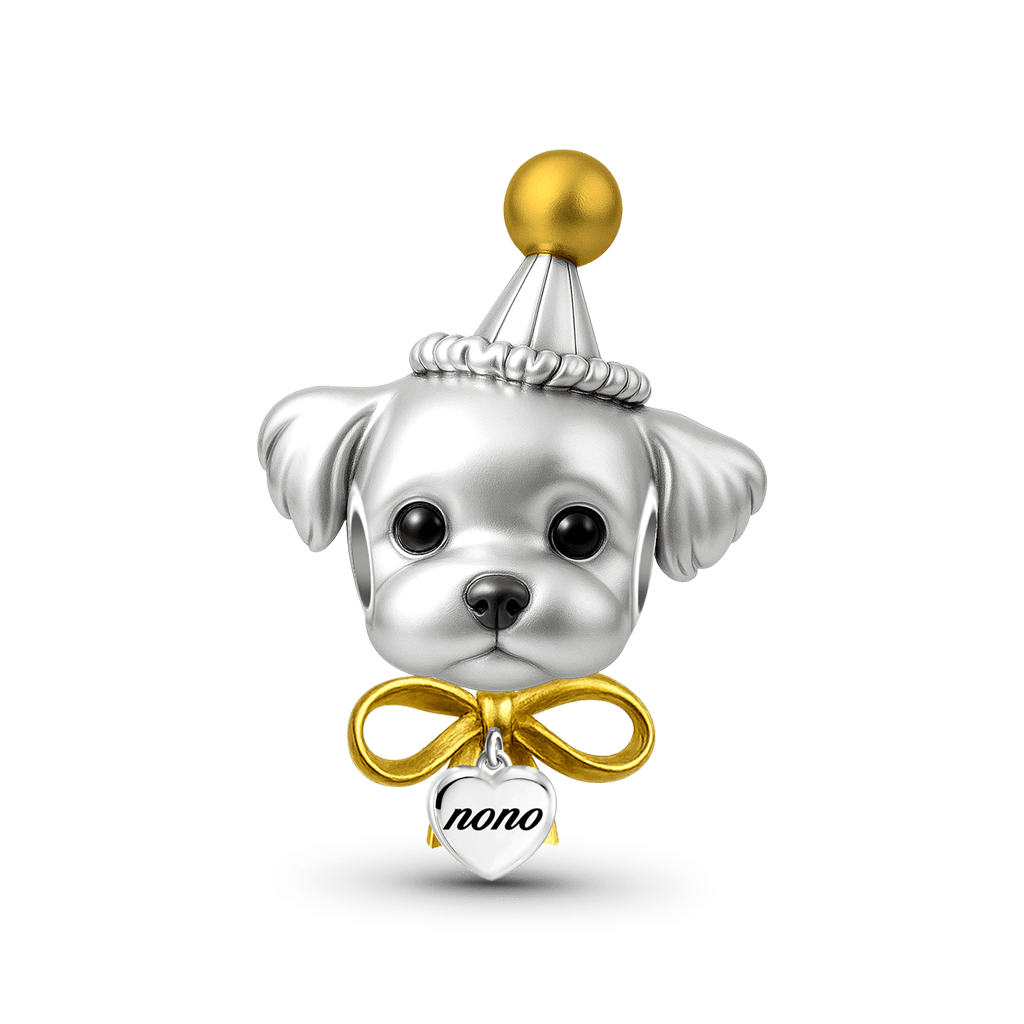 Gnoce Engravable Puppy Birthday Charm Platinum-plated Silver Blend_1
