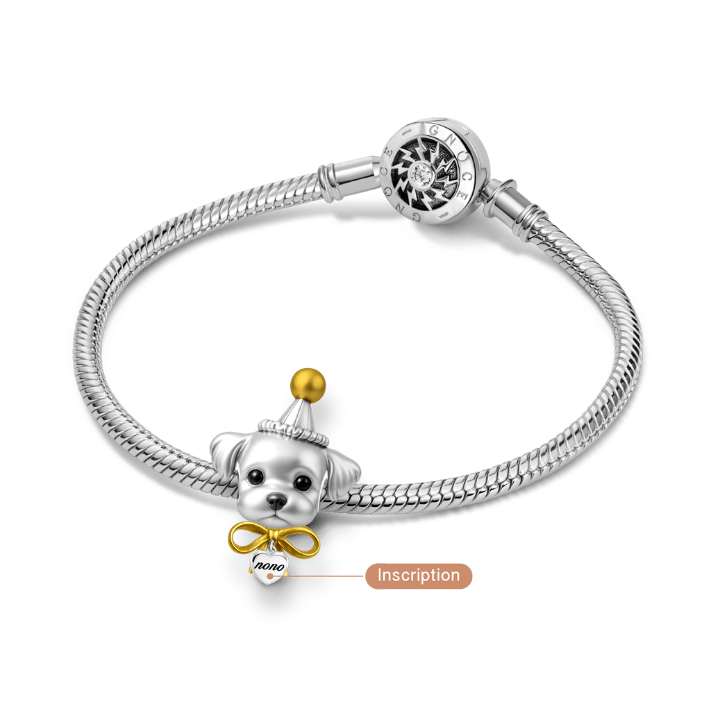 Gnoce Engravable Puppy Birthday Charm Platinum-plated Silver Blend_3
